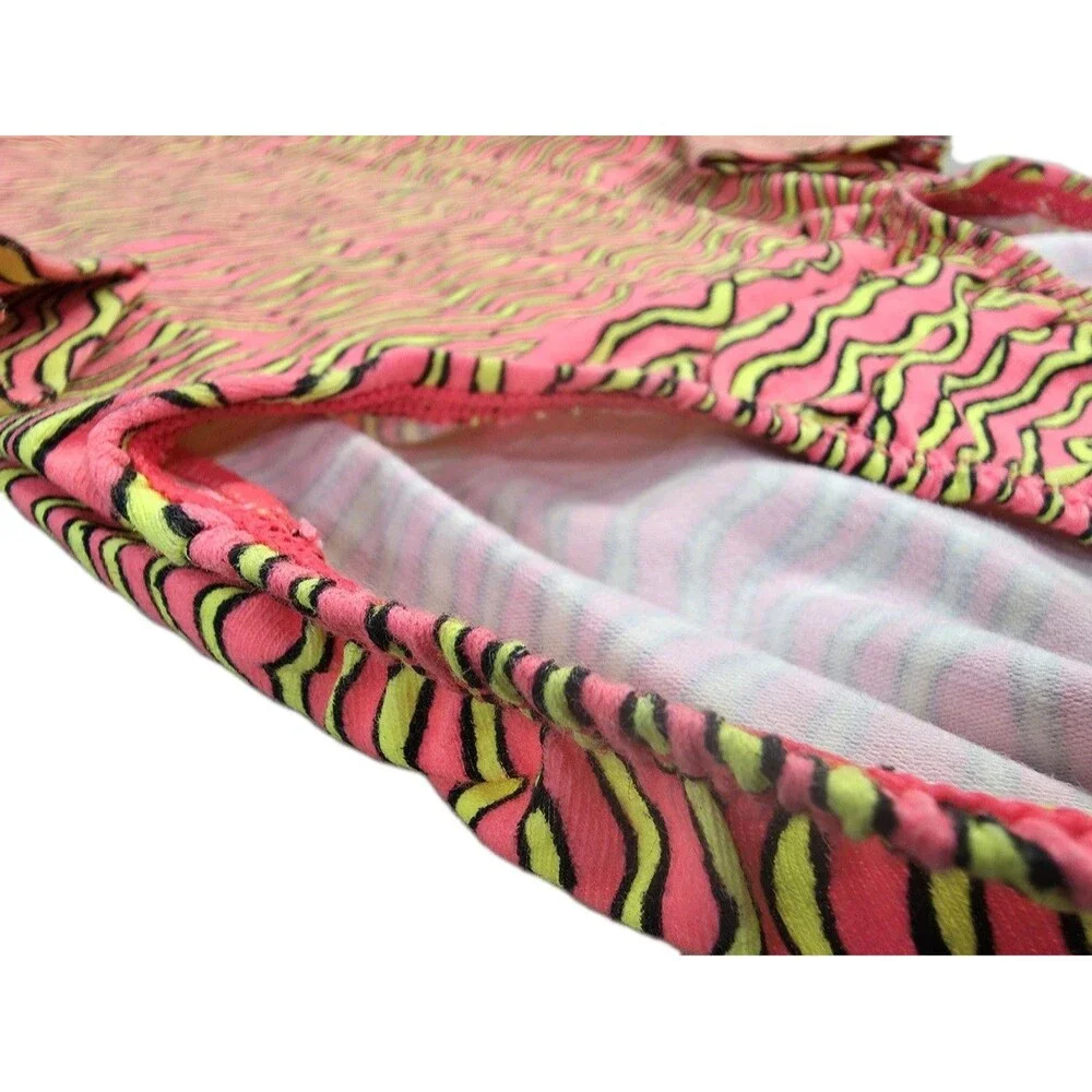 GK Elite VTG 90s Neon Zig Zag Zebra LS Cotton Leotard Bodysuit Pink AXS Adult XS